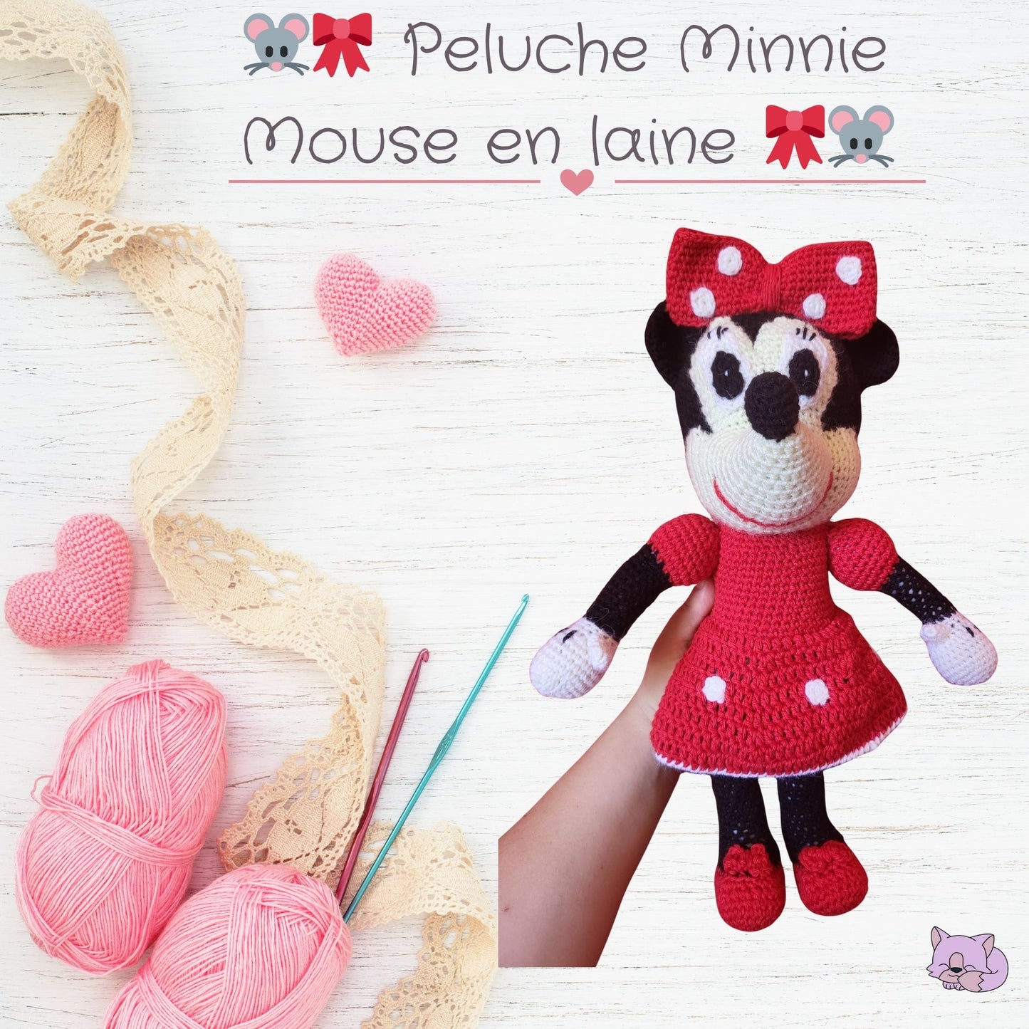 🐭🎀 Peluche Minnie Mouse en laine – Fait main 🎀🐭
