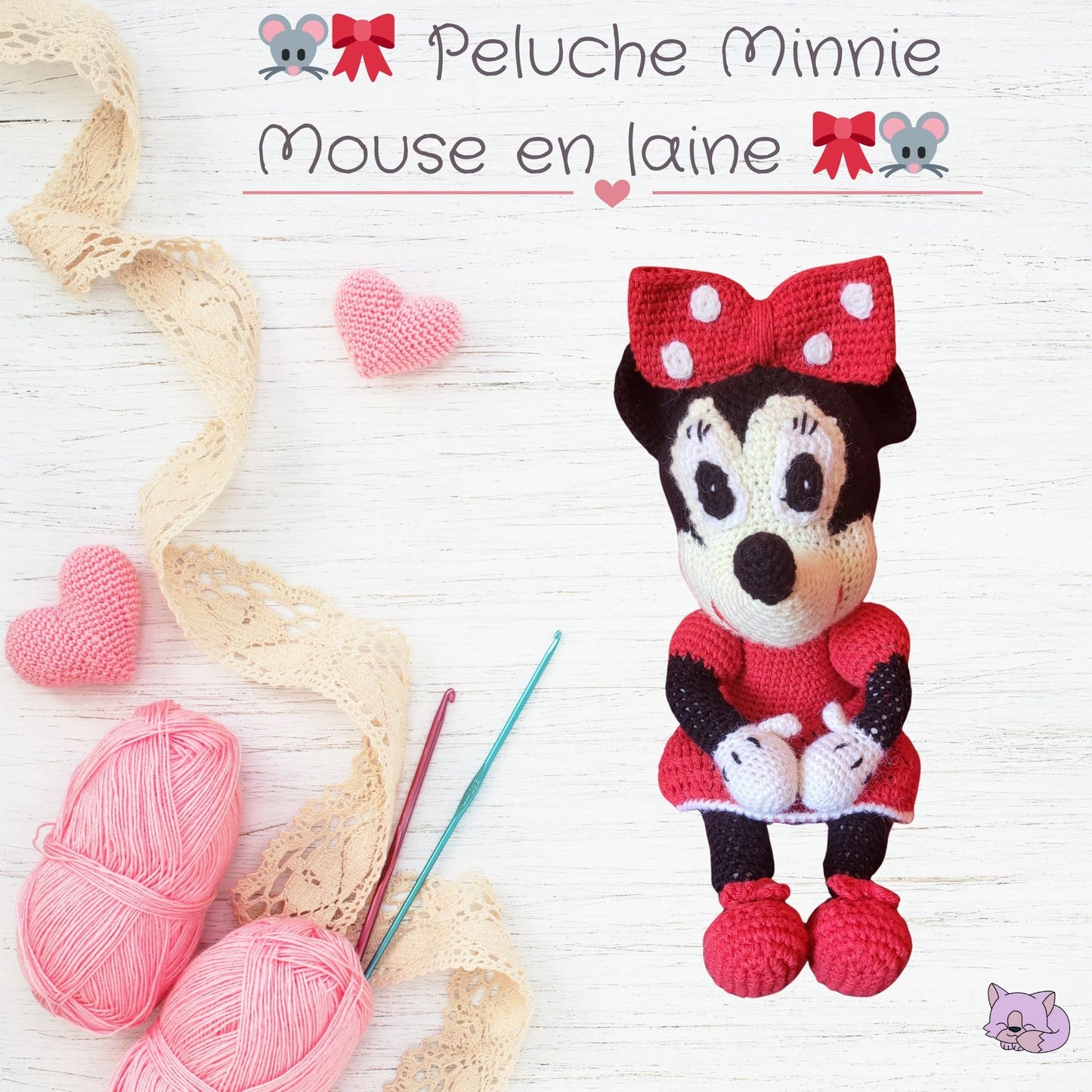 🐭🎀 Peluche Minnie Mouse en laine – Fait main 🎀🐭