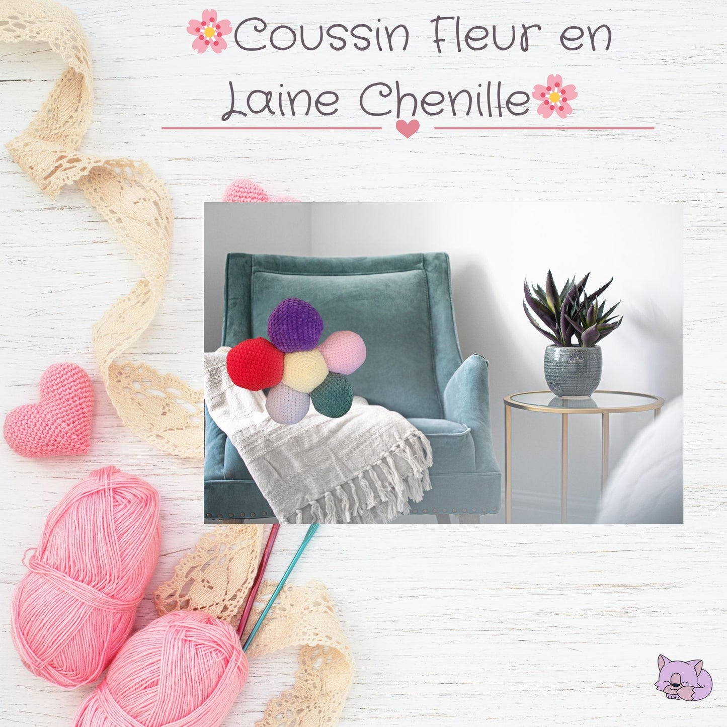 🌸 Coussin Fleur en laine chenille ultra douce 🌸