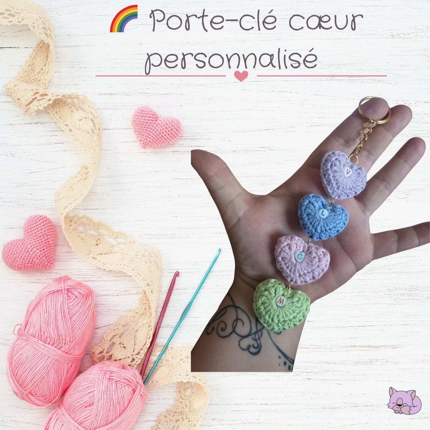 Porte-clé personnalisable prénom – Forme cœur perles colorées 💖🔠