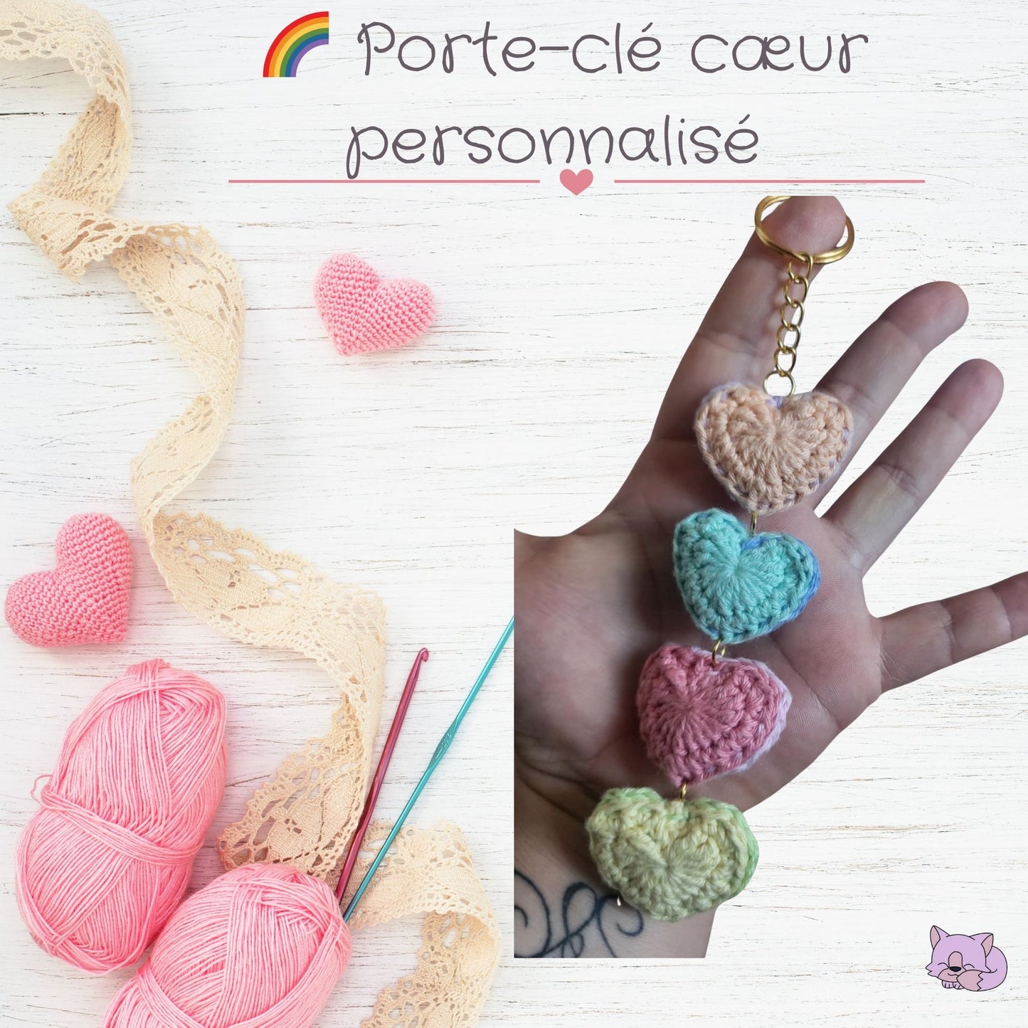 Porte-clé personnalisable prénom – Forme cœur perles colorées 💖🔠