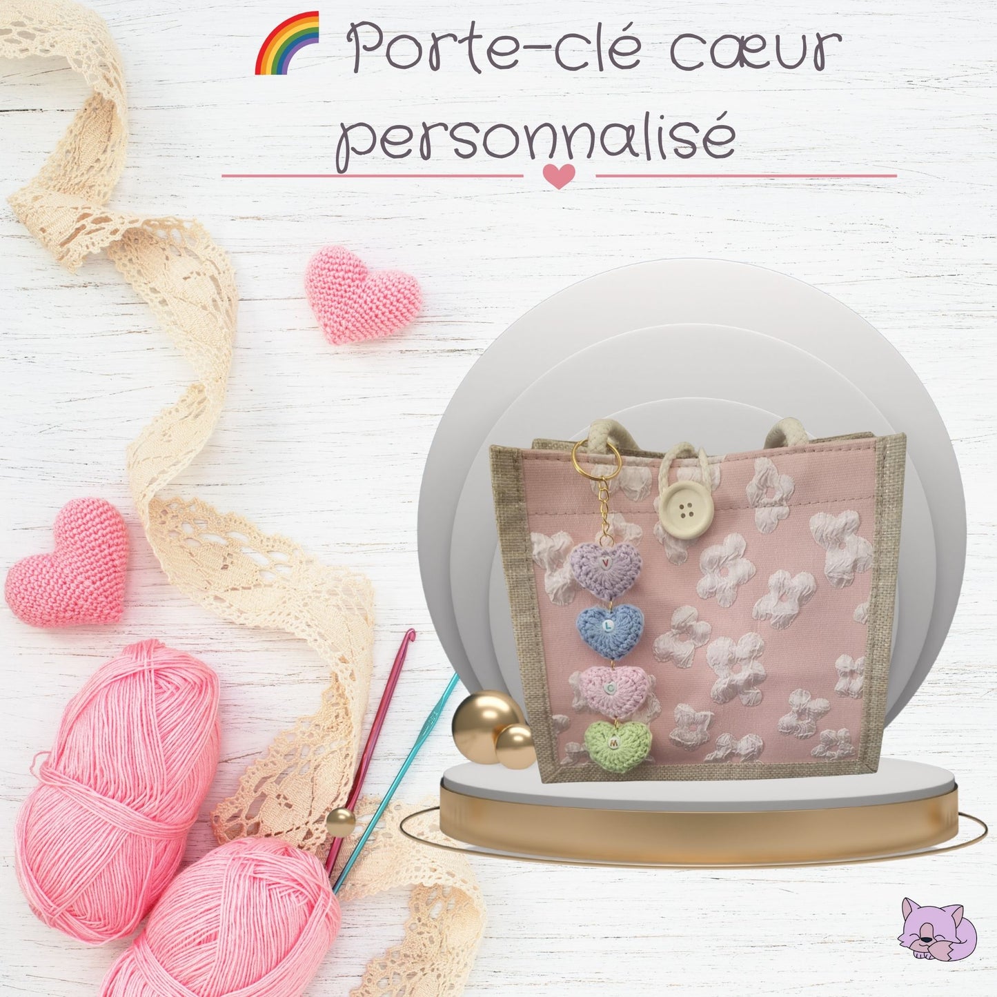 Porte-clé personnalisable prénom – Forme cœur perles colorées 💖🔠