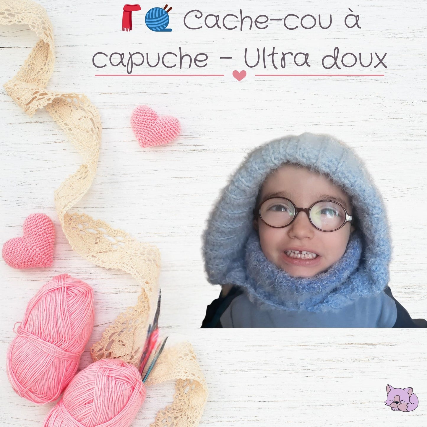 🧣🧶 Cache-cou à capuche – Ultra doux (3–6 ans)