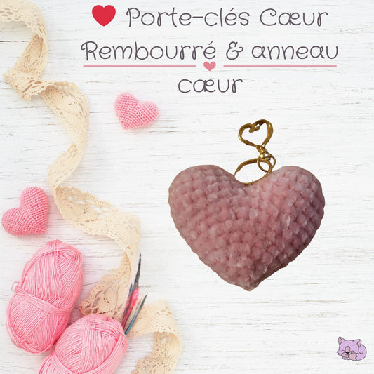 ❤️ Porte-clés Cœur crocheté – Rembourré & anneau cœur