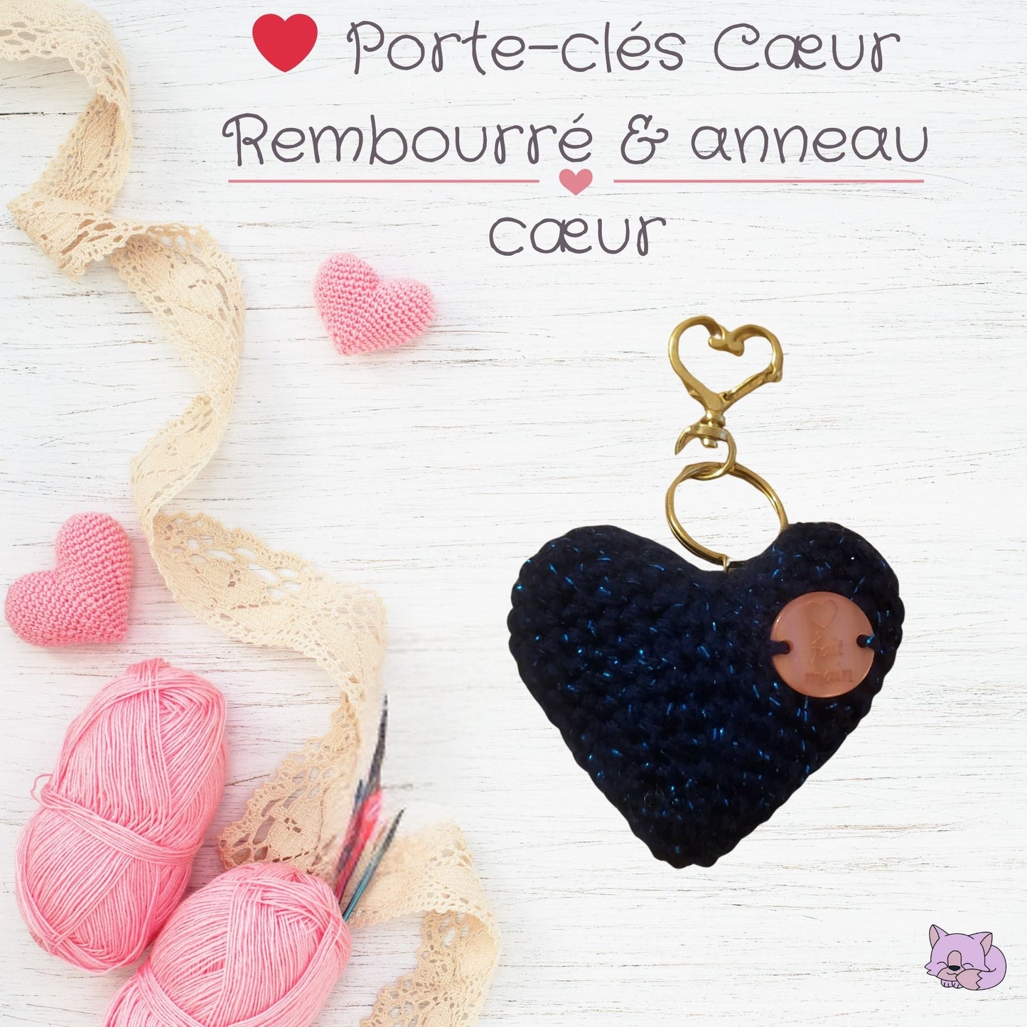 ❤️ Porte-clés Cœur crocheté – Rembourré & anneau cœur