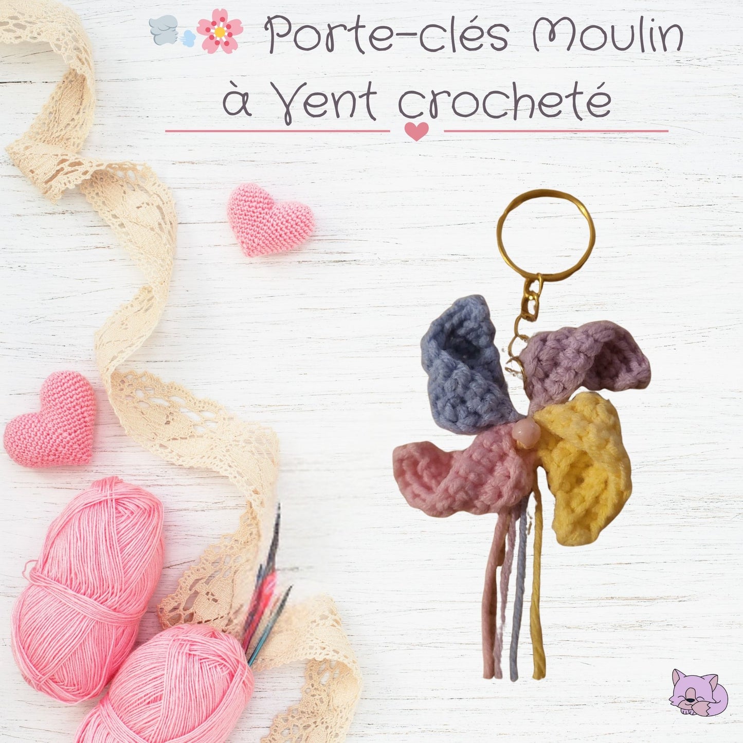🌬️🌸 Porte-clés Moulin à Vent crocheté